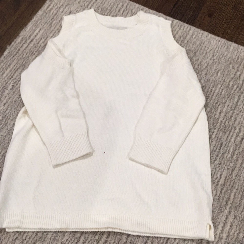 loft medium petite cold shoulder cream sweater